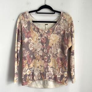 Free People Floral Bomb wool angora blend rolled hem floral hi low sweater sz M